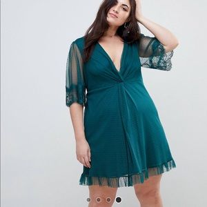 ASOS CURVE Dobby Knot Front Lace Trim Skater Dress